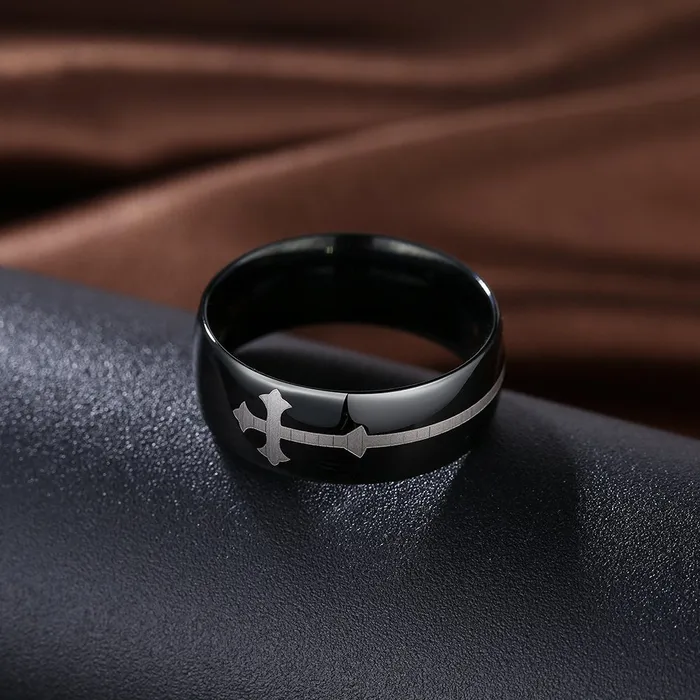 Yellow Chimes Cross Divine Stainless Steel Black Ring for Boys and Girls Yellow Chimes Earrings