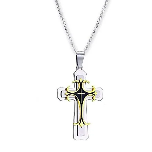 Yellow Chimes Cross Pendant for Men Chain Men Pendant Dual Tone Cross Sign Gold Polished Stainless Steel Chain Pendant for Men and Boys Yellow Chimes Necklaces
