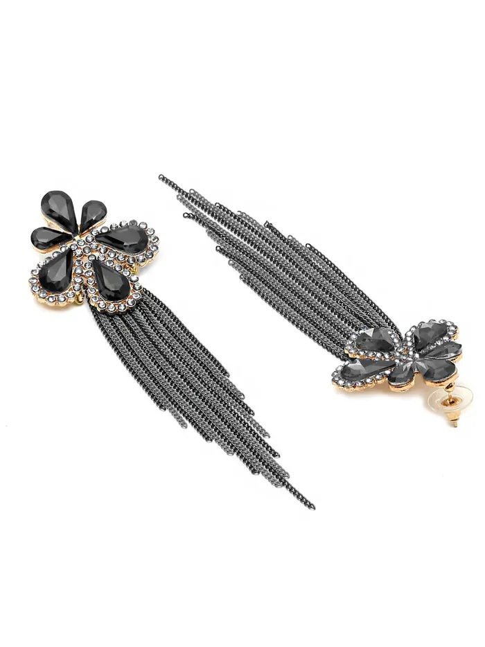 Yellow Chimes Danglers Earrings for Women Gold Plated Floral Shaped Crystal Black Long Chain Dangler Earrings for Women and Girls Yellow Chimes Earrings