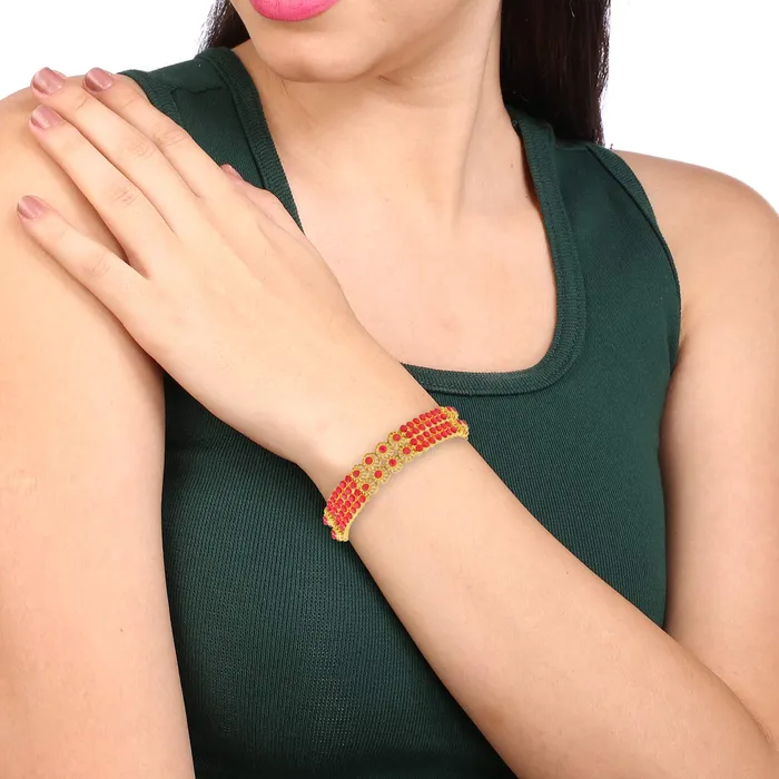 Yellow Chimes Designer Ruby Stones 2 PC Bangle Set Traditional Gold Plated Bangles for Women and Girls 28 Yellow Chimes Rings