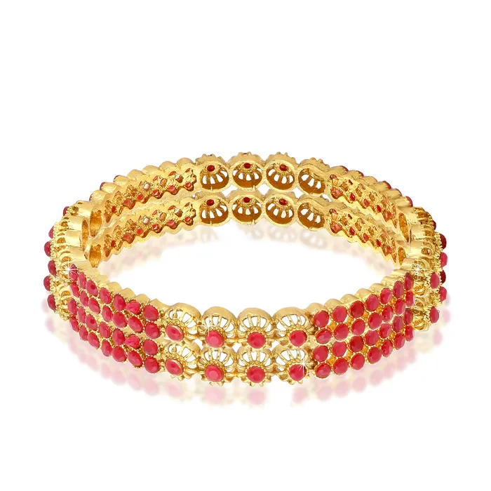 Yellow Chimes Designer Ruby Stones 2 PC Bangle Set Traditional Gold Plated Bangles for Women and Girls 28 Yellow Chimes Rings
