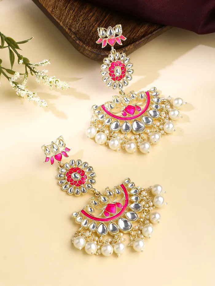 Yellow Chimes Earrings for Women and Girls Kundans Chandbali Gold Plated Kundan Studded Beads Drop Earrings Birthday Gift for girls and women Anniversary Gift for Wife Yellow Chimes Earrings
