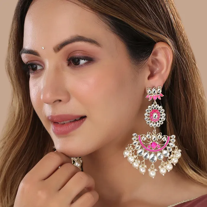 Yellow Chimes Earrings for Women and Girls Kundans Chandbali Gold Plated Kundan Studded Beads Drop Earrings Birthday Gift for girls and women Anniversary Gift for Wife Yellow Chimes Earrings