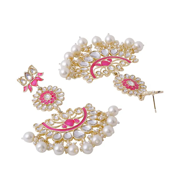 Yellow Chimes Earrings for Women and Girls Kundans Chandbali Gold Plated Kundan Studded Beads Drop Earrings Birthday Gift for girls and women Anniversary Gift for Wife Yellow Chimes Earrings