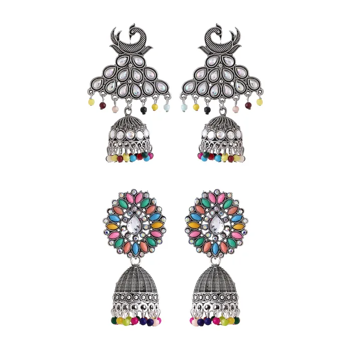 Yellow Chimes Earrings for Women and Girls Silver Oxidised Jhumka 2 Pair combo of Kundan Studded Jhumki Earrings Birthday Gift For girls and women Anniversary Gift for Wife Yellow Chimes Rings Yellow Chimes Earrings for Women and Girls Silver Oxidised Jhumka 2 Pair combo of Kundan Studded Jhumki Earrings Birthday Gift For girls and women Anniversary Gift for Wife Yellow Chimes Rings