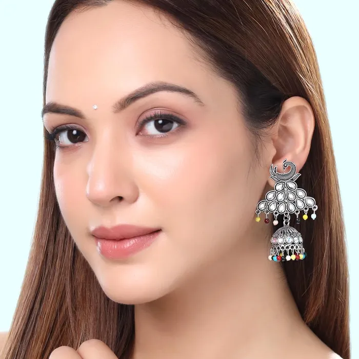 Yellow Chimes Earrings for Women and Girls Silver Oxidised Jhumka 2 Pair combo of Kundan Studded Jhumki Earrings Birthday Gift For girls and women Anniversary Gift for Wife Yellow Chimes Rings