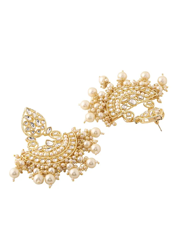 Yellow Chimes Earrings for Women Gold Toned Kundan Studded Beads Drop Chandbali Designed Earrings and Maang Tikka Set for Women and Girls Yellow Chimes Necklaces