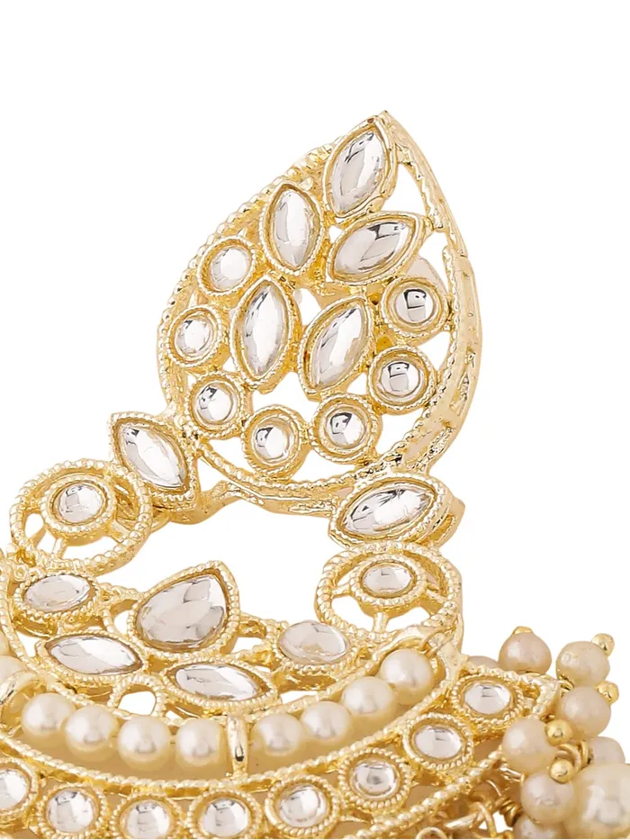 Yellow Chimes Earrings for Women Gold Toned Kundan Studded Beads Drop Chandbali Designed Earrings and Maang Tikka Set for Women and Girls Yellow Chimes Necklaces