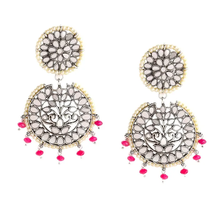 Yellow Chimes Earrings For Women Silver Toned Long Mirror studded With Small Pearl Drop Dangler Earrings For Women and Girls Yellow Chimes Necklaces Yellow Chimes Earrings For Women Silver Toned Long Mirror studded With Small Pearl Drop Dangler Earrings For Women and Girls Yellow Chimes Necklaces