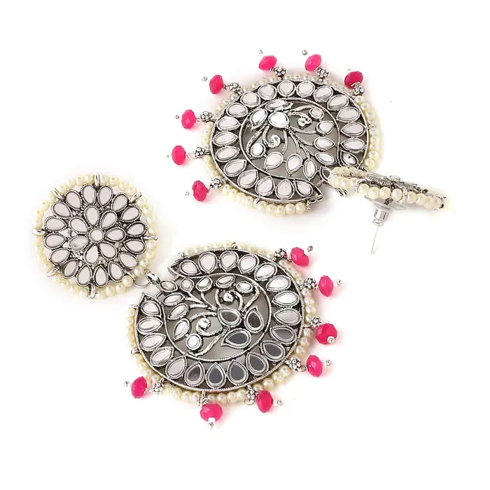 Yellow Chimes Earrings For Women Silver Toned Long Mirror studded With Small Pearl Drop Dangler Earrings For Women and Girls Yellow Chimes Necklaces