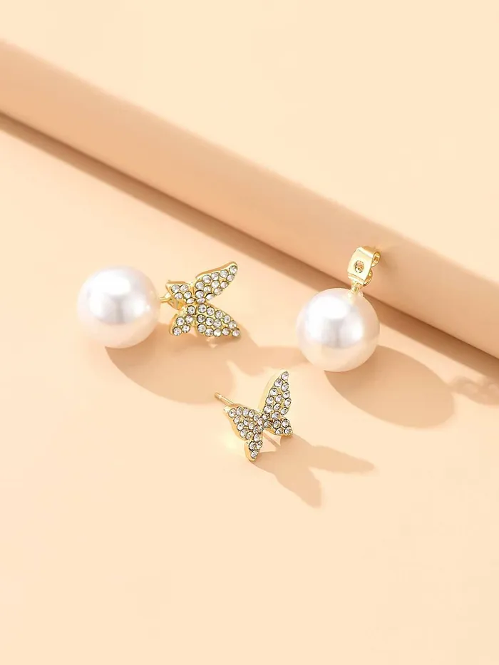 Yellow Chimes Earrings For Wonen Butterfly Shaped Crystal Studded Pearl Drop Earrings For Women and Girls Yellow Chimes Earrings
