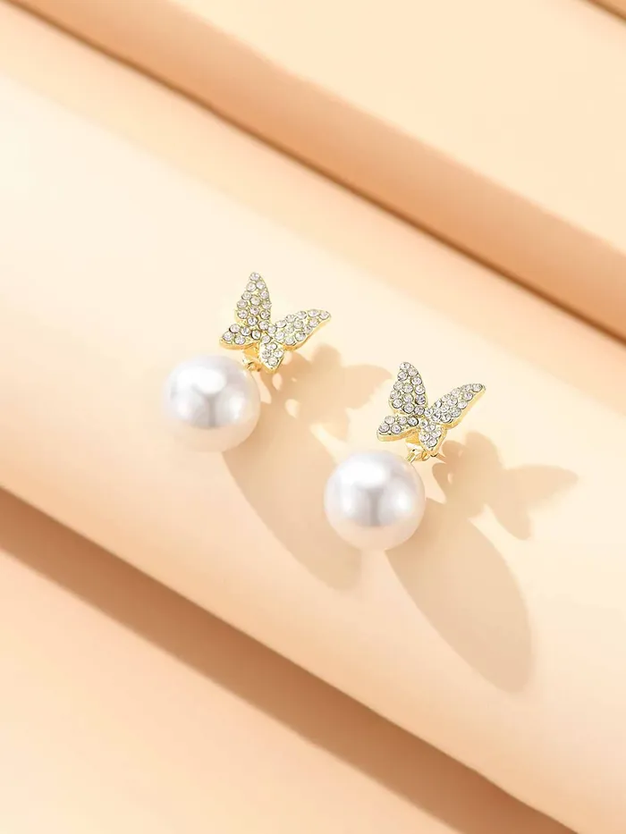 Yellow Chimes Earrings For Wonen Butterfly Shaped Crystal Studded Pearl Drop Earrings For Women and Girls Yellow Chimes Earrings