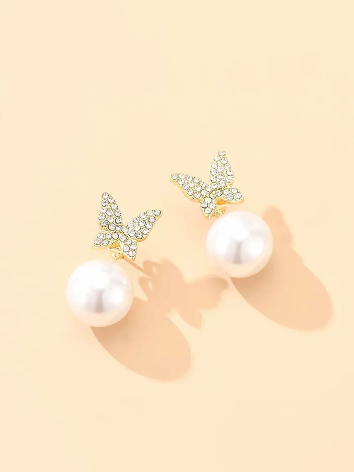 Yellow Chimes Earrings For Wonen Butterfly Shaped Crystal Studded Pearl Drop Earrings For Women and Girls Yellow Chimes Earrings