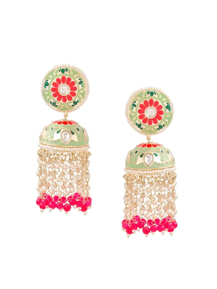 Yellow Chimes Earrings Jhumka Earrings Traditional Multicolor Pearl Design Gift for Women 82cm Gold Plated Yellow Chimes Earrings Jhumka Earrings Traditional Multicolor Pearl Design Gift for Women 82cm Gold Plated