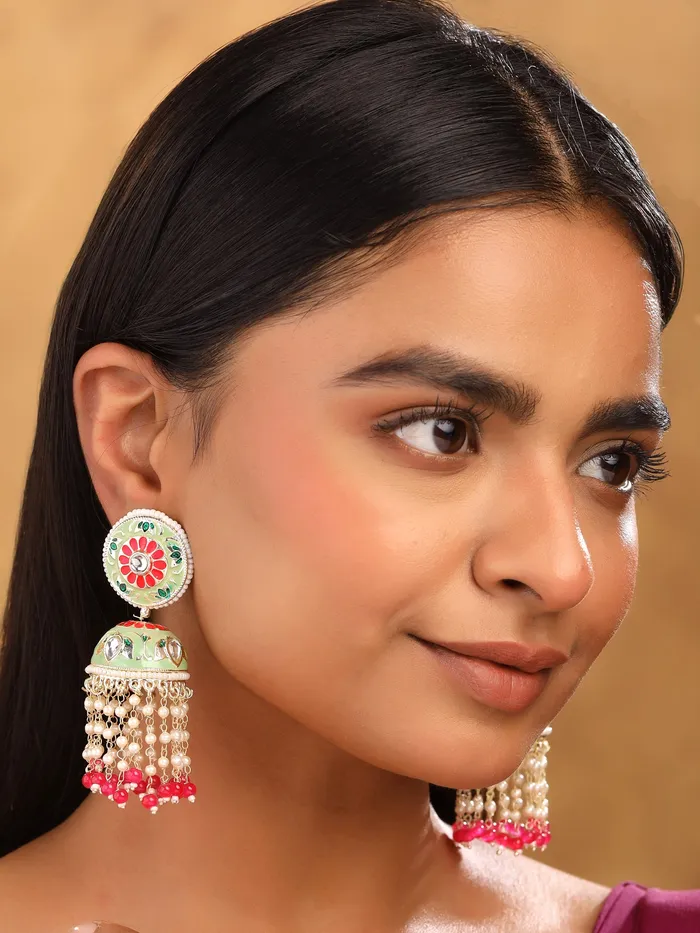 Yellow Chimes Earrings Jhumka Earrings Traditional Multicolor Pearl Design Gift for Women 82cm Gold Plated