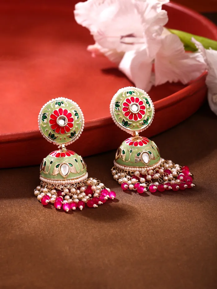 Yellow Chimes Earrings Jhumka Earrings Traditional Multicolor Pearl Design Gift for Women 82cm Gold Plated