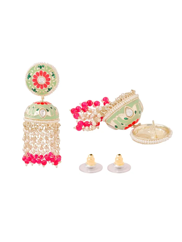 Yellow Chimes Earrings Jhumka Earrings Traditional Multicolor Pearl Design Gift for Women 82cm Gold Plated