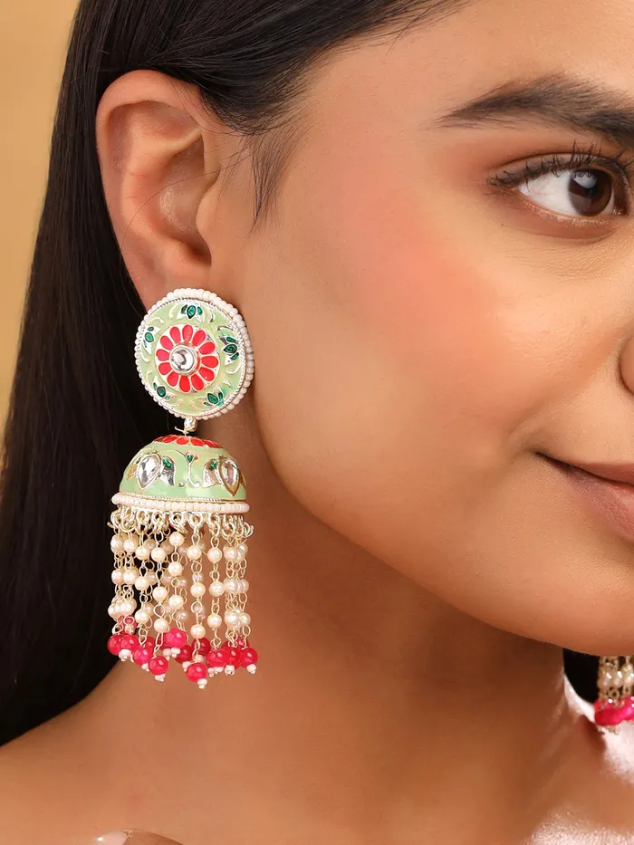 Yellow Chimes Earrings Jhumka Earrings Traditional Multicolor Pearl Design Gift for Women 82cm Gold Plated