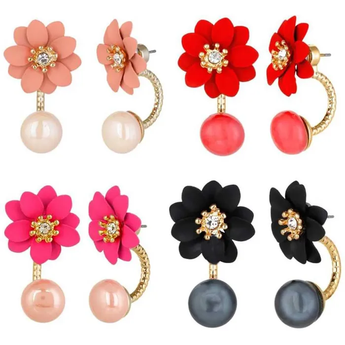 Yellow Chimes Earrings Kairangi Stud Earrings for Women 4 Pair Combo Earrings Modern Style Latest Floral Pearl Studs Earrings Set For Women and Girls