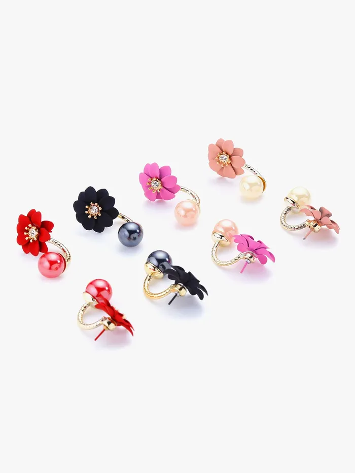 Yellow Chimes Earrings Kairangi Stud Earrings for Women 4 Pair Combo Earrings Modern Style Latest Floral Pearl Studs Earrings Set For Women and Girls