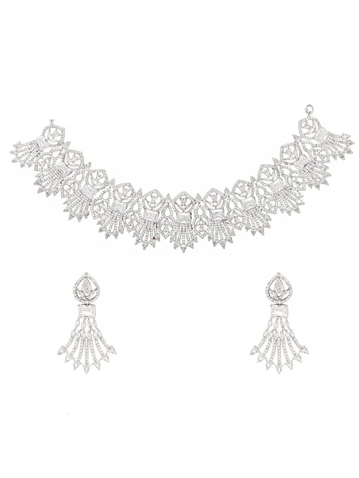 Yellow Chimes Earrings Yellow Chimes American Diamond Jewellery Set for Women Rhodium Plated Bridal Wedding White AD Jewellery Necklace Set for Women and Girls Yellow Chimes Earrings Yellow Chimes American Diamond Jewellery Set for Women Rhodium Plated Bridal Wedding White AD Jewellery Necklace Set for Women and Girls