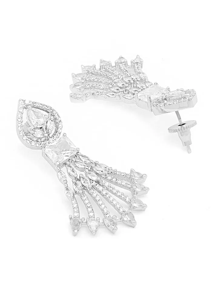 Yellow Chimes Earrings Yellow Chimes American Diamond Jewellery Set for Women Rhodium Plated Bridal Wedding White AD Jewellery Necklace Set for Women and Girls