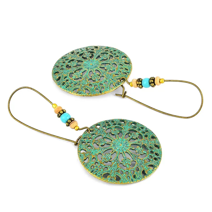 Yellow Chimes Earrings Yellow Chimes Antique Art Crafted Circles Alloy Dangle Earring for Women Girls