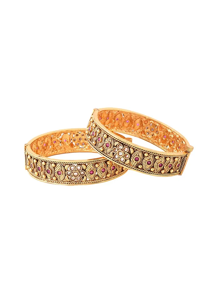 Yellow Chimes Earrings Yellow Chimes Bangles for Women Gold Toned White and Red Crystal Studded Set of 2 Bangles for Women and Girls