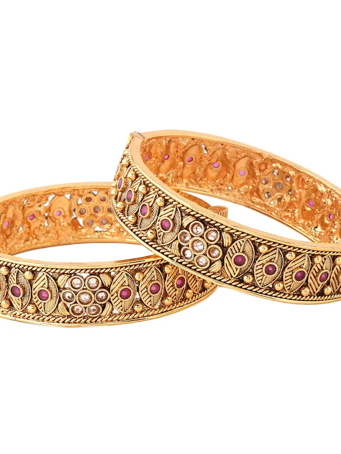 Yellow Chimes Earrings Yellow Chimes Bangles for Women Gold Toned White and Red Crystal Studded Set of 2 Bangles for Women and Girls