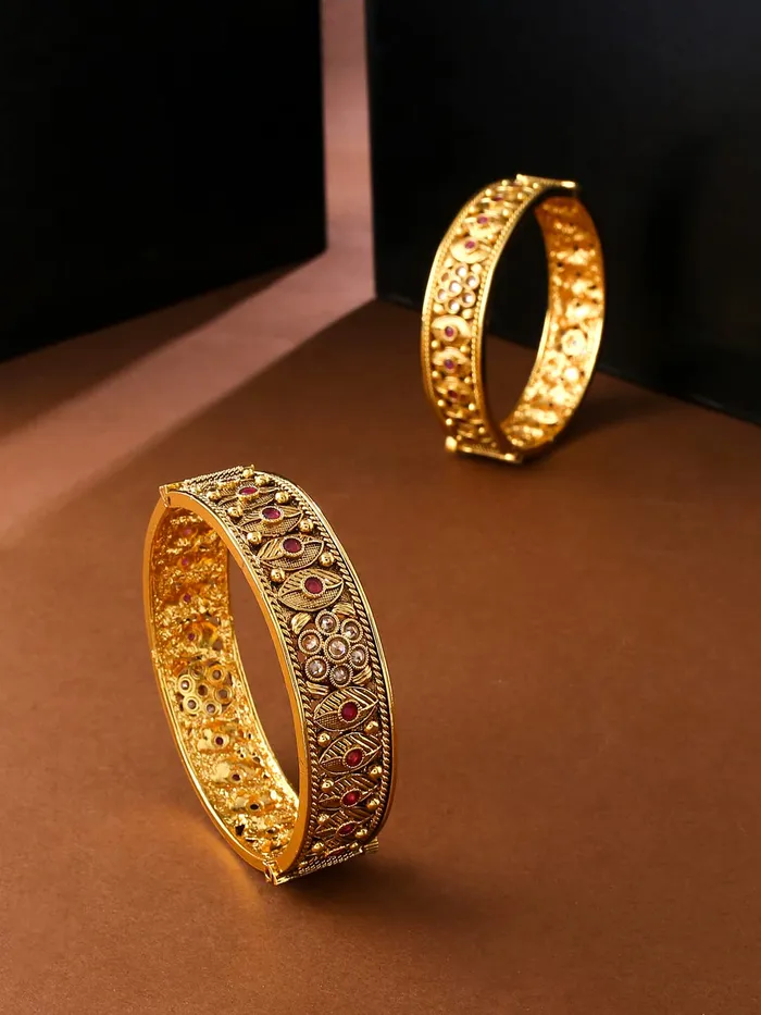 Yellow Chimes Earrings Yellow Chimes Bangles for Women Gold Toned White and Red Crystal Studded Set of 2 Bangles for Women and Girls