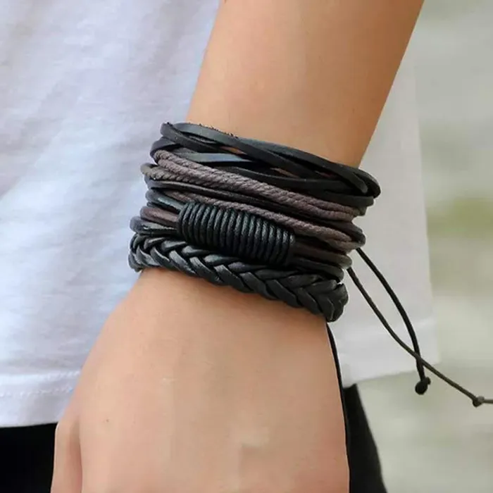 Yellow Chimes Earrings Yellow Chimes Bracelets for Men and Boys Combo of Black Multilayered Leather Bracelet Birthday Gift for Men and Boys Anniversary Gift for Husband