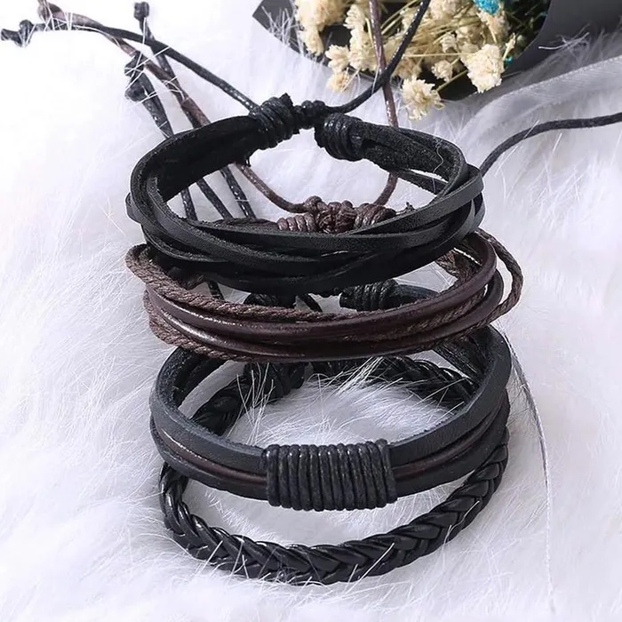 Yellow Chimes Earrings Yellow Chimes Bracelets for Men and Boys Combo of Black Multilayered Leather Bracelet Birthday Gift for Men and Boys Anniversary Gift for Husband