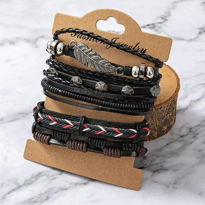 Yellow Chimes Earrings Yellow Chimes Bracelets for Men and Boys Combo of Black Multilayered Leather Bracelet Birthday Gift for Men and Boys Anniversary Gift for Husband