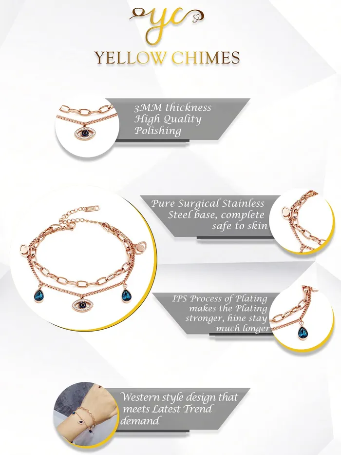 Yellow Chimes Earrings Yellow Chimes Chain Bracelet for Women Rose GoldPlated Stainless Steel Beaded Chain Bracelet For Women and Girls