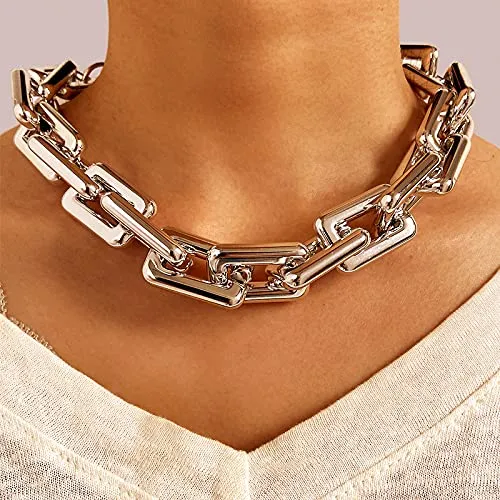 Yellow Chimes Earrings Yellow Chimes Choker Necklace for Women Silver Link Chain Choker Necklace Thick Broad Chain Choker Necklace for Women and Girls