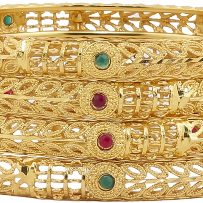 Yellow Chimes Earrings Yellow Chimes Classic Design Ethnic Look Studded Stones 4 PCs Traditional Gold Plated Bangles Set for Women and Girls 26