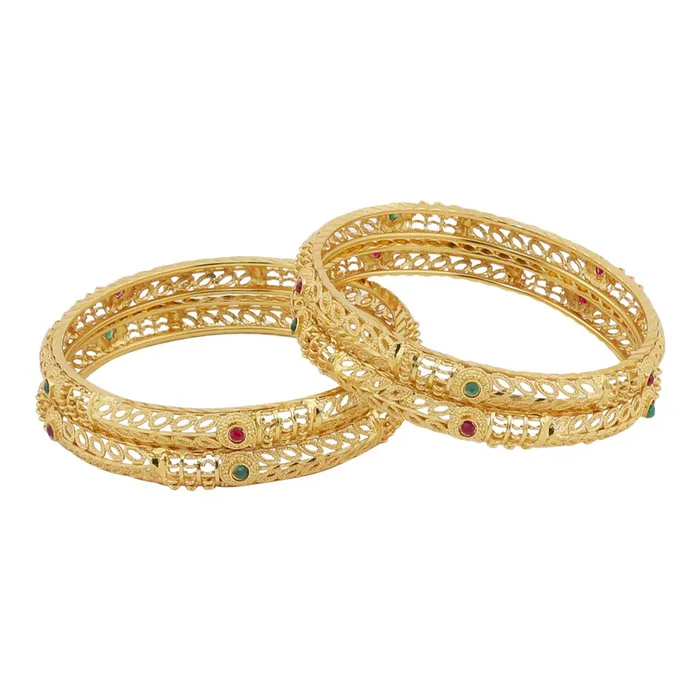 Yellow Chimes Earrings Yellow Chimes Classic Design Ethnic Look Studded Stones 4 PCs Traditional Gold Plated Bangles Set for Women and Girls 26