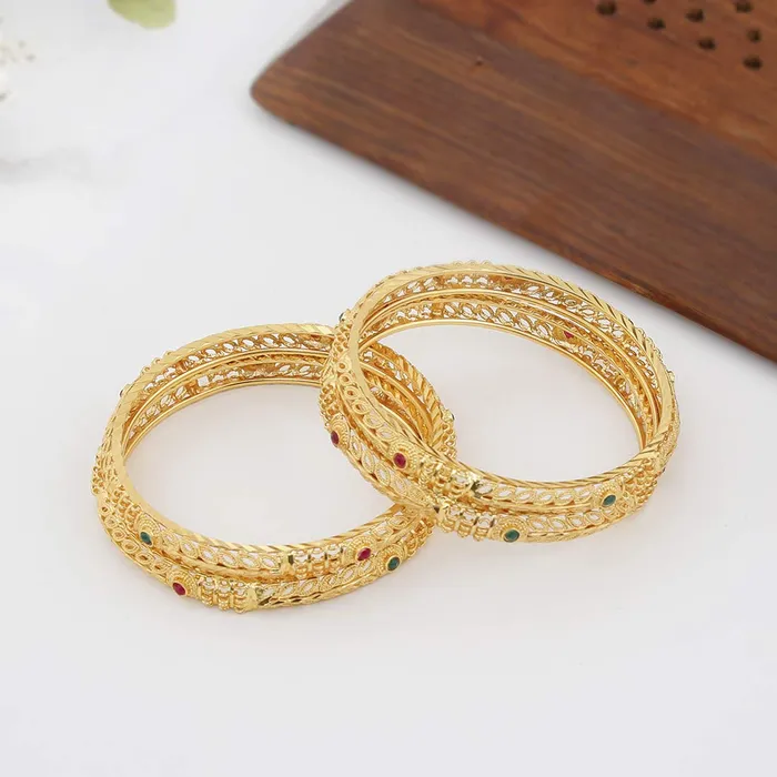 Yellow Chimes Earrings Yellow Chimes Classic Design Ethnic Look Studded Stones 4 PCs Traditional Gold Plated Bangles Set for Women and Girls 26