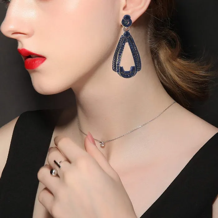 Yellow Chimes Earrings Yellow Chimes Classic Elegant Retro Blue Crystal Water Drop Hanging Gold Plated Dangle Earrings For Women and Girls