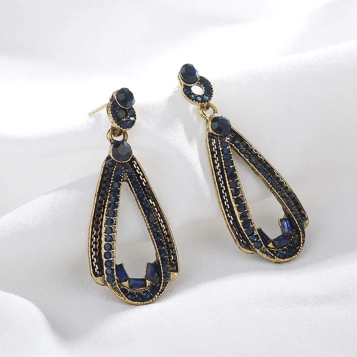 Yellow Chimes Earrings Yellow Chimes Classic Elegant Retro Blue Crystal Water Drop Hanging Gold Plated Dangle Earrings For Women and Girls