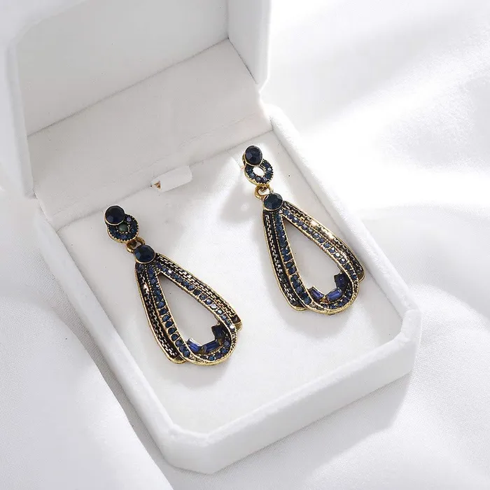 Yellow Chimes Earrings Yellow Chimes Classic Elegant Retro Blue Crystal Water Drop Hanging Gold Plated Dangle Earrings For Women and Girls