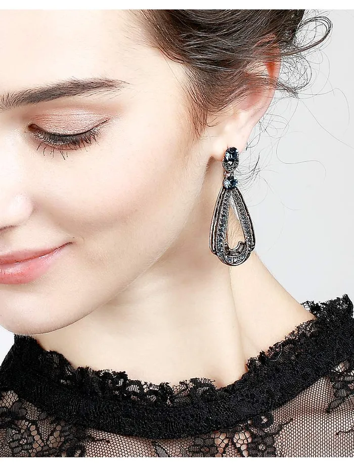 Yellow Chimes Earrings Yellow Chimes Classic Elegant Retro Blue Crystal Water Drop Hanging Gold Plated Dangle Earrings For Women and Girls