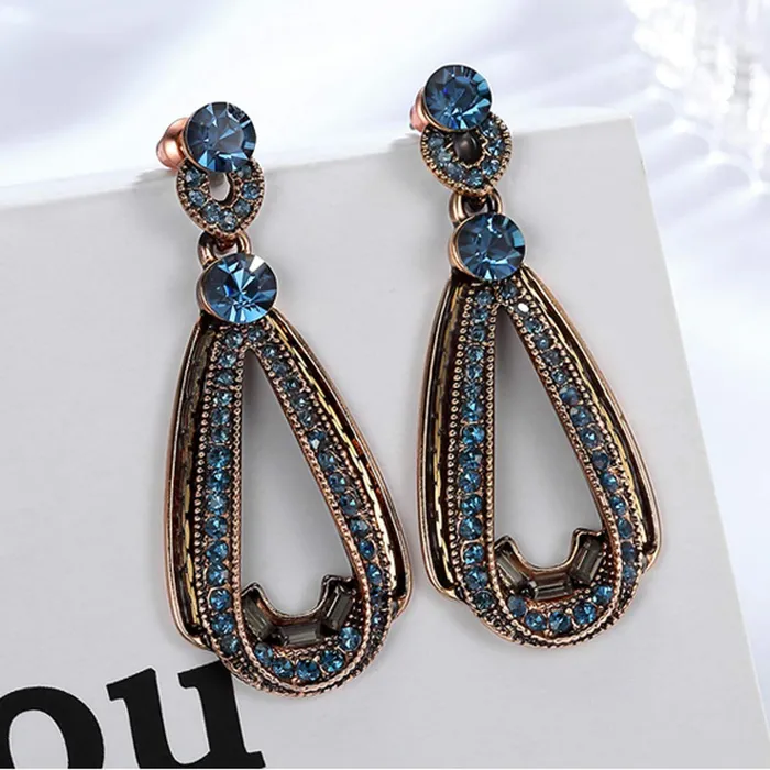 Yellow Chimes Earrings Yellow Chimes Classic Elegant Retro Blue Crystal Water Drop Hanging Gold Plated Dangle Earrings For Women and Girls