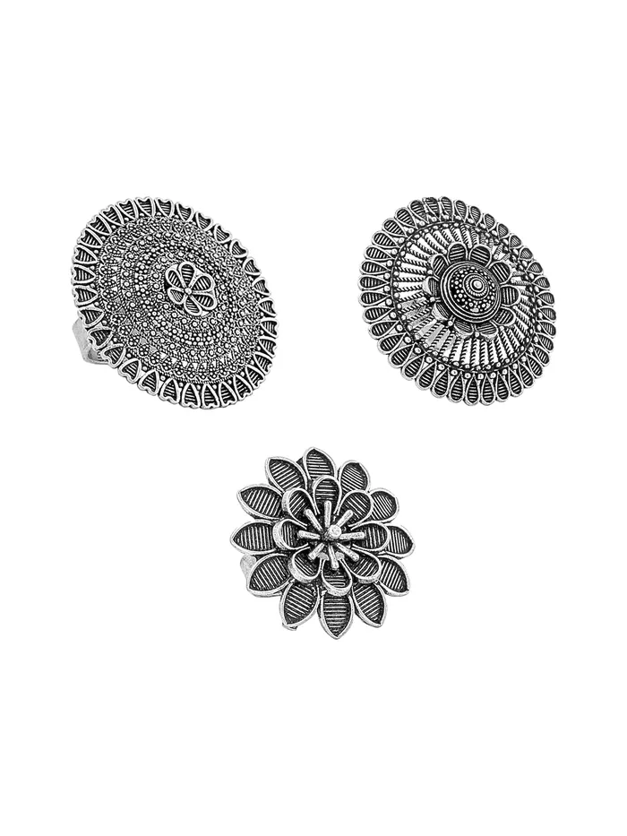 Yellow Chimes Earrings Yellow Chimes Combo Artistic Crafted Oxidized Silver Cocktail Rings for Women RG1 Yellow Chimes Earrings Yellow Chimes Combo Artistic Crafted Oxidized Silver Cocktail Rings for Women RG1