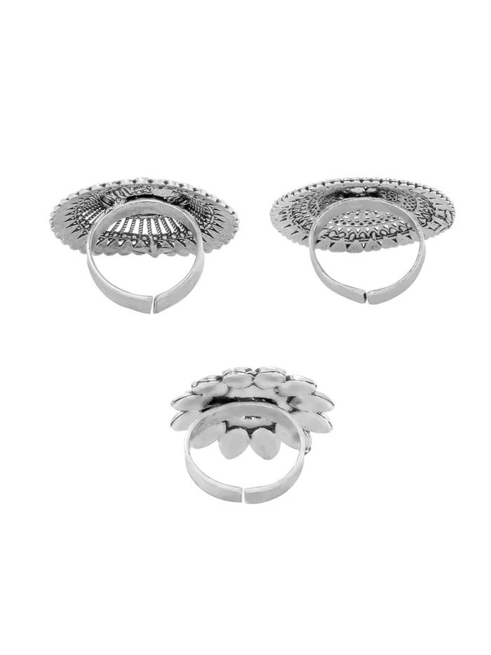 Yellow Chimes Earrings Yellow Chimes Combo Artistic Crafted Oxidized Silver Cocktail Rings for Women RG1