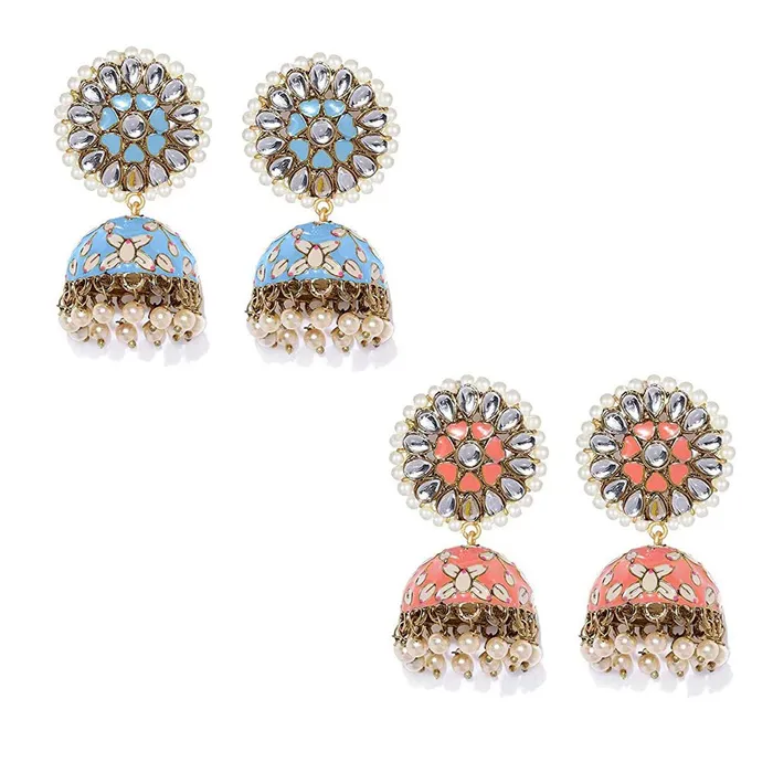 Yellow Chimes Earrings Yellow Chimes Combo of Two Pair Handcrafted Gold toned Traditional Meenakari JhumkaJhumki Earrings for Women and Girls Yellow Chimes Earrings Yellow Chimes Combo of Two Pair Handcrafted Gold toned Traditional Meenakari JhumkaJhumki Earrings for Women and Girls