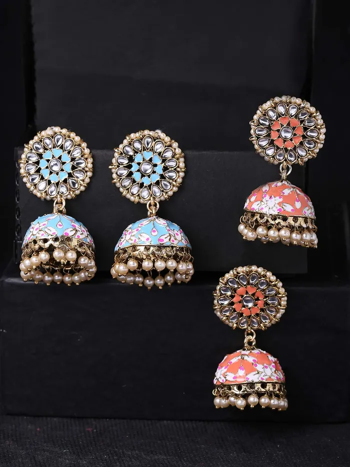 Yellow Chimes Earrings Yellow Chimes Combo of Two Pair Handcrafted Gold toned Traditional Meenakari JhumkaJhumki Earrings for Women and Girls