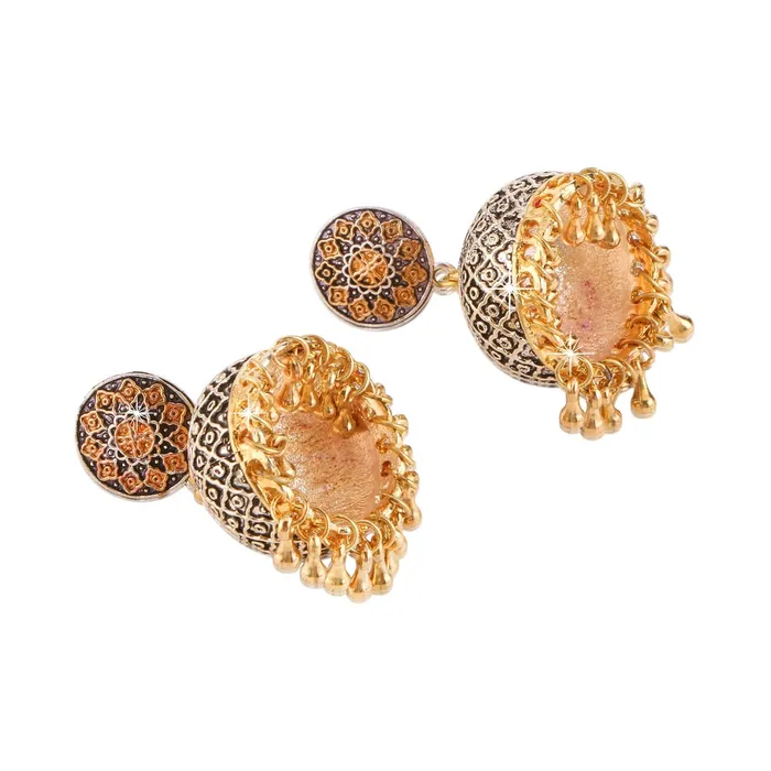 Yellow Chimes Earrings Yellow Chimes Dual Tone Craftsmanship Art Traditional German Silver Oxidized Jhumkas Earrings for Women and Girls