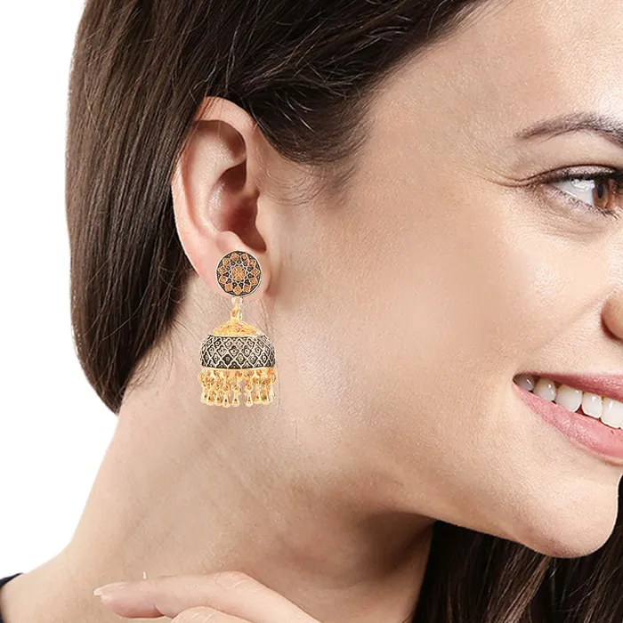 Yellow Chimes Earrings Yellow Chimes Dual Tone Craftsmanship Art Traditional German Silver Oxidized Jhumkas Earrings for Women and Girls