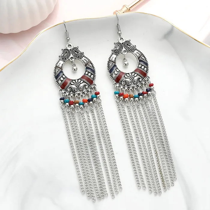 Yellow Chimes Earrings Yellow Chimes Earring For Women Boho Multicolor Beaded Tassel Drop Dangler Earring For Women and Girls ER 5